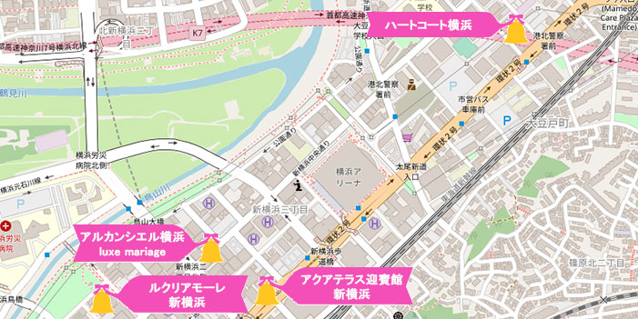 新横浜にある結婚式場の地図画像